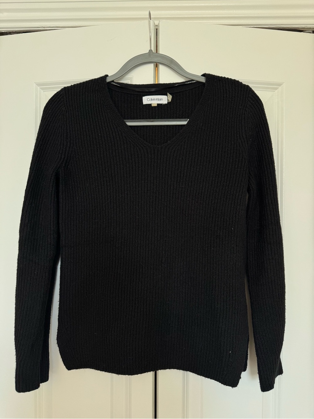 Calvin Klein Black Ribbed V-Neck Sweater